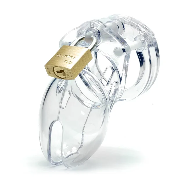 CB-X CB-6000S Clear Chastity Cage assembled clear cage with brass padlock