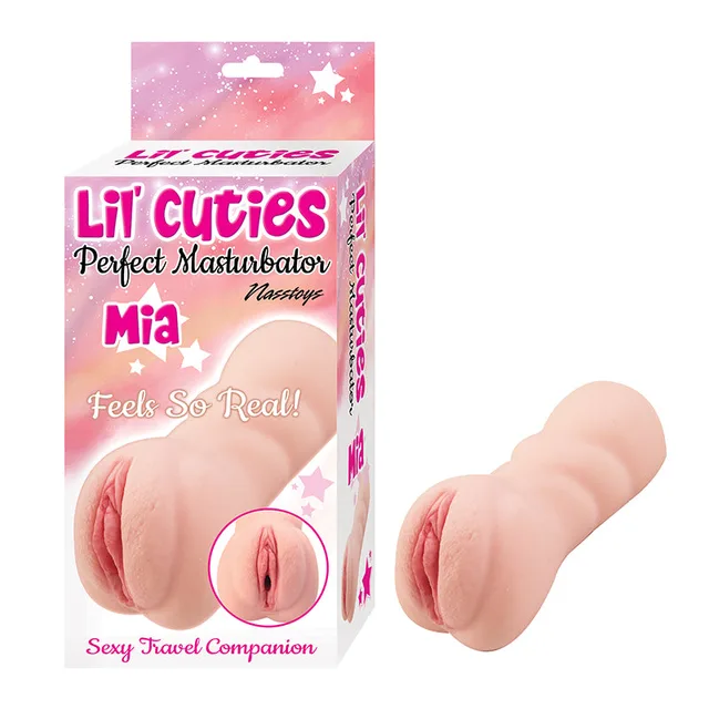 Beige Lil Cuties Mia masturbator beside pink star-print box