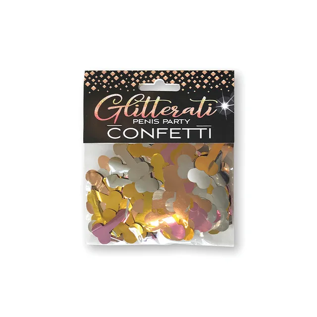 Clear Glitterati party confetti packet with assorted metallic shapes