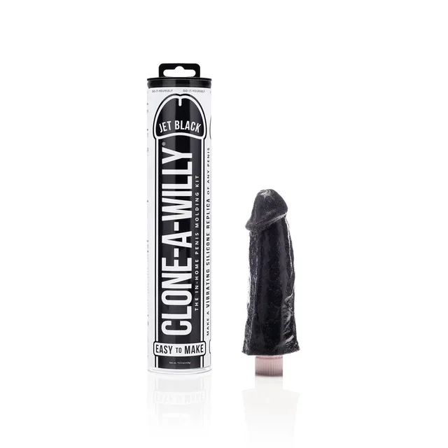 Clone-A-Willy Jet Black Kit tall molding tube beside finished black form