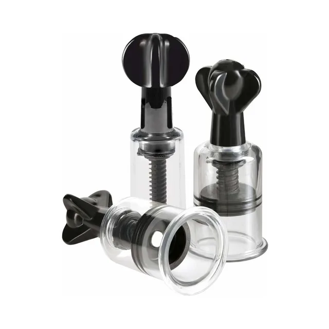 Fetish Fantasy Super Suckers Trio three clear cylinders with black handles isolated
