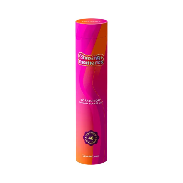 Chasing Memories scratch-off bucket list in pink cylindrical box