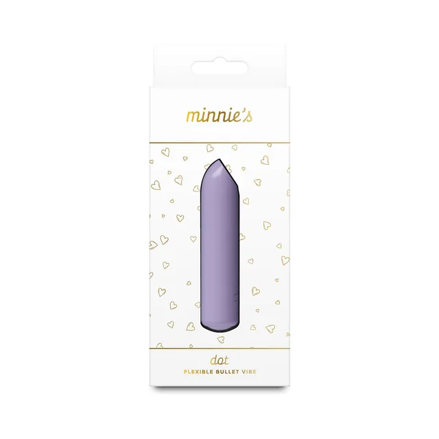 Minnie's Dot lilac slim bullet vibrator inside the white hanging retail box
