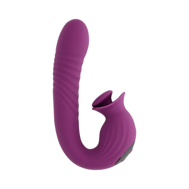 Left-side view of purple Deep Ecstasy curved shaft and side arm