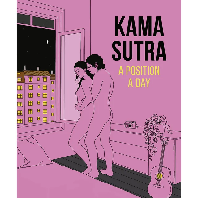 pink Kama Sutra A Position A Day book cover with illustrated couple and bedroom