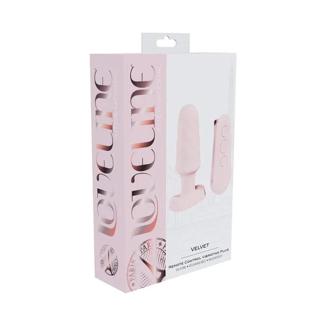 Pink Loveline Velvet tapered plug and remote in retail box