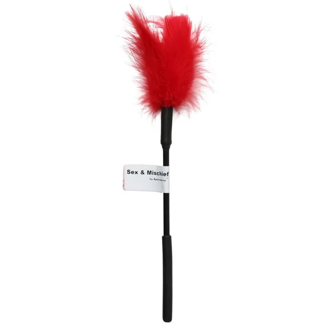Sex and Mischief Red Feather Tickler full red feather wand with black handle