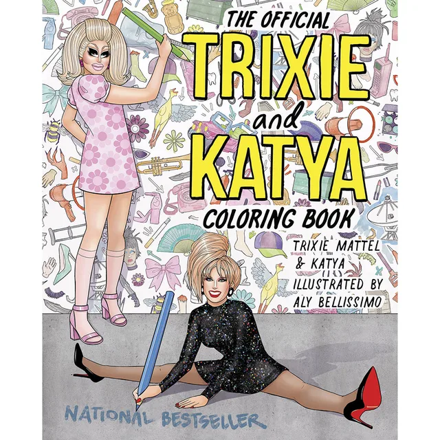 illustrated paperback cover of The Official Trixie and Katya Coloring Book