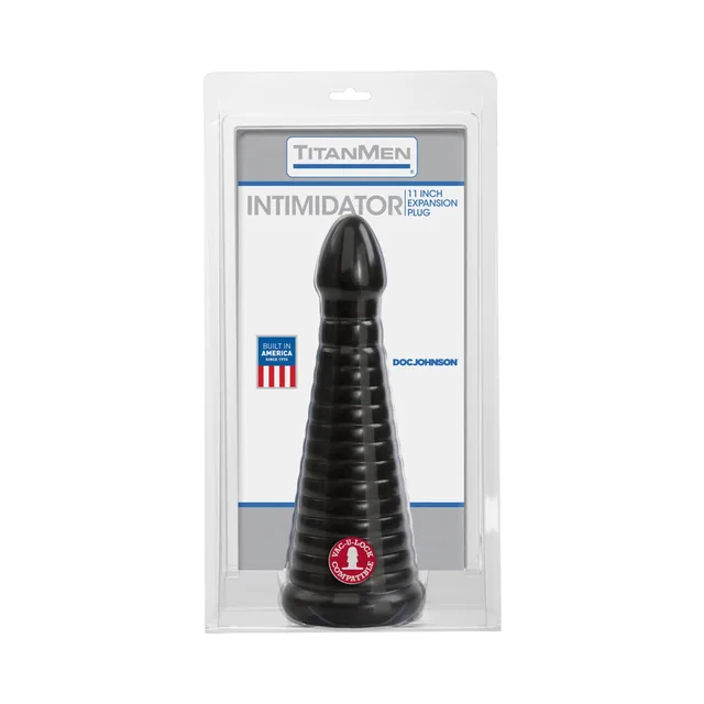 Doc Johnson TitanMen Intimidator black ribbed probe in clear retail packaging