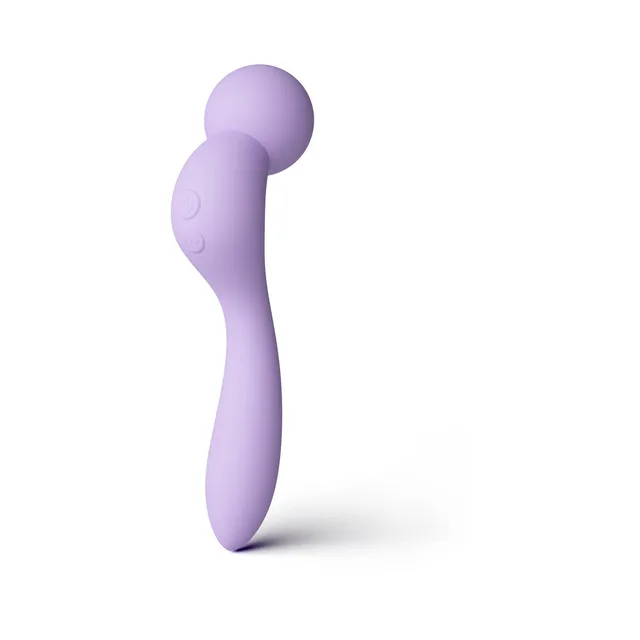 INYA lavender curved pleasure wand upright side profile with spherical head and curved handle