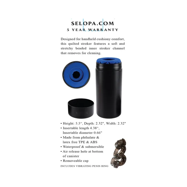 Hide and Seek specification card showing blue opening and black case