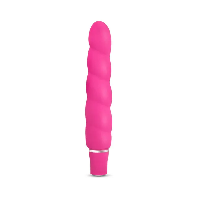 Upright hot pink Anastasia vibrator with wave-contoured shaft