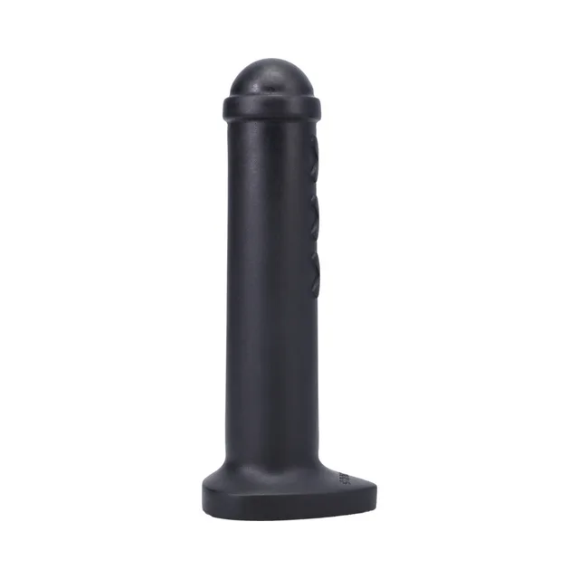 Tantus Amsterdam Junior onyx black dildo front view on broad rectangular base