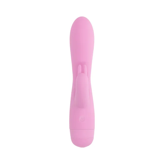Front view of pink Evolved Cushy Bunny with curved rabbit arm