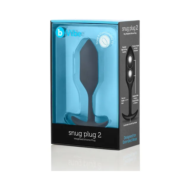 Black b-Vibe Snug Plug 2 in tall black and turquoise retail box