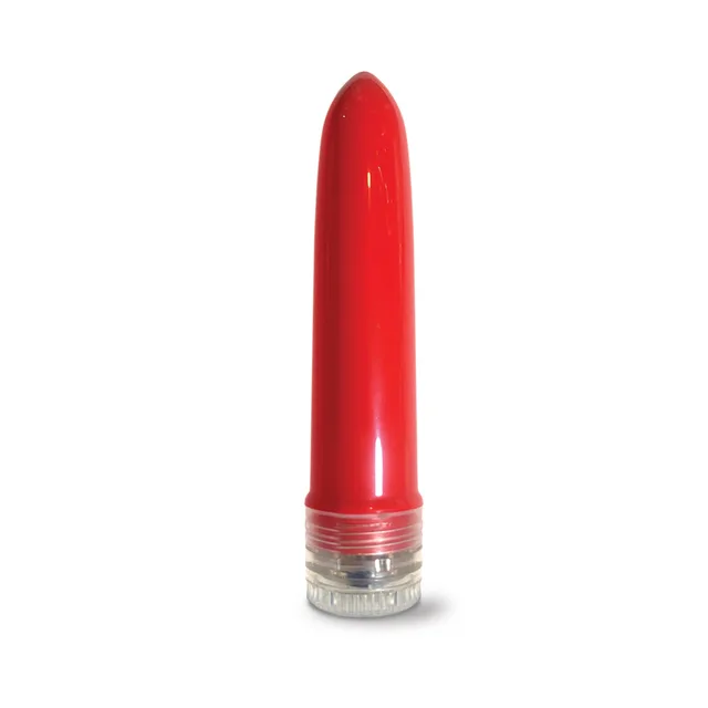 Upright red 4.5-inch Naughty List vibrator with clear twist base