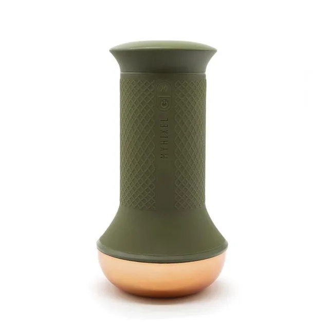upright green Myhixel TR sleeve with textured grip and rounded rose-gold base
