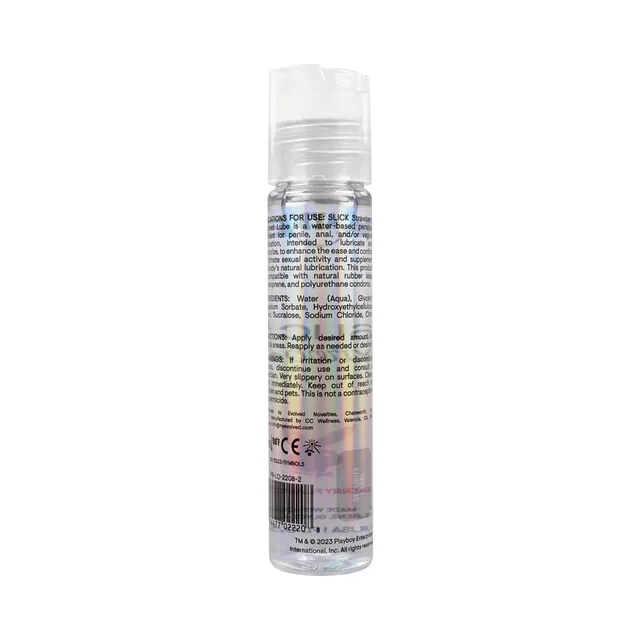 Playboy Slick Strawberry 1 oz water-based lubricant rear bottle ingredient label