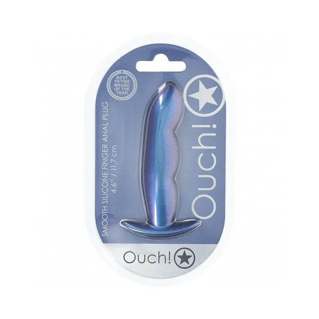 Shots Ouch metallic-blue finger silicone plug plug sealed in blue oval blister pack
