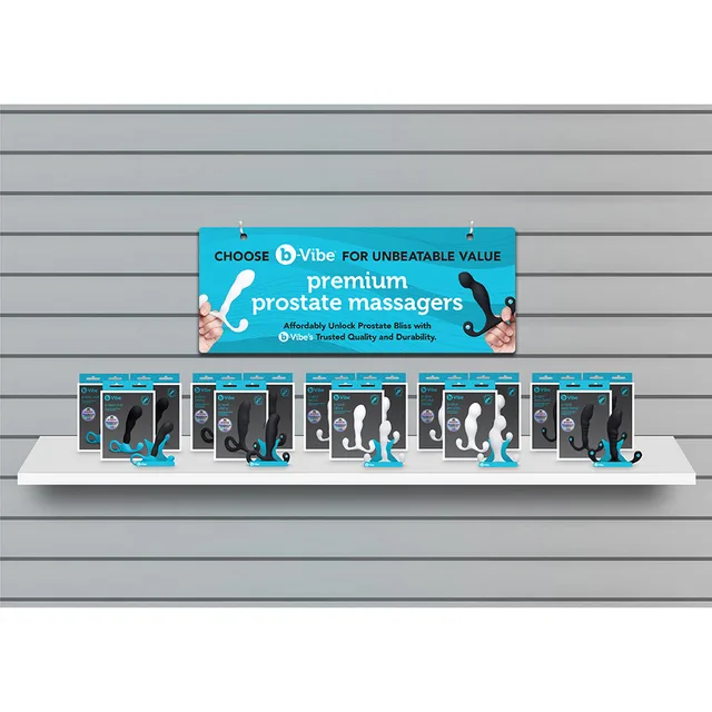 b-Vibe P-Spot Bundle arranged as turquoise retail wall display