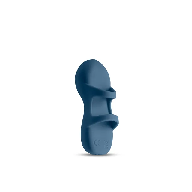 NS Novelties Desire Fingerella navy silicone finger massager upright side view