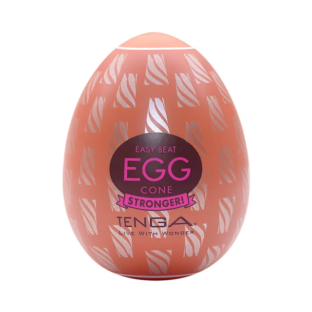 coral Tenga EGG Cone case with white pointed leaf-like graphics
