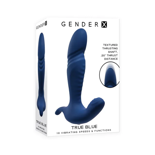 Gender X True Blue dual-arm vibrator retail box