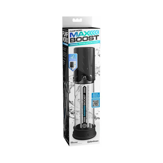 black Pump Worx Max Boost manual pump in tall clear-front package