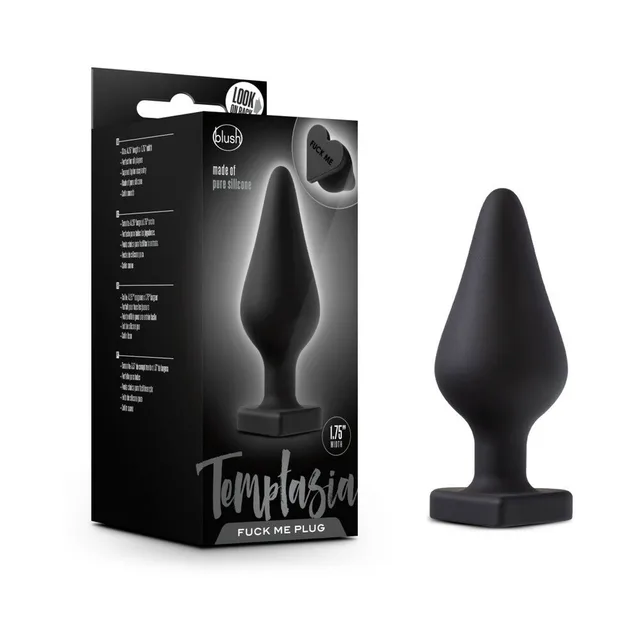 Blush Temptasia Fuck Me black plug beside retail box
