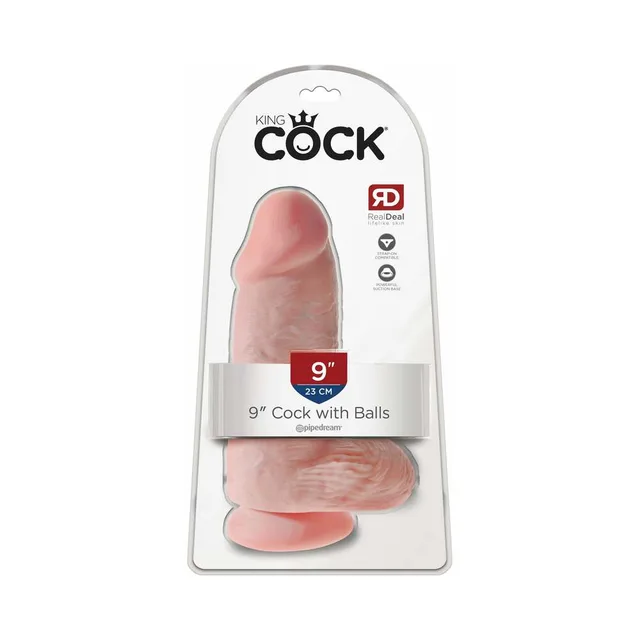 Pipedream King Cock Chubby Beige 9 Inch Dildo inside clear-front blister package