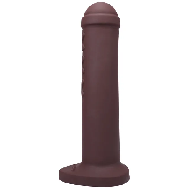 Left angle of garnet Tantus Amsterdam straight shaft and flared base
