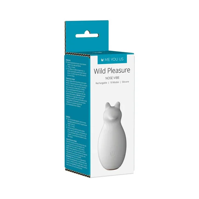 white Me You Us Wild Pleasure vibrator with rounded animal nose shape on teal box