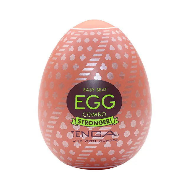 coral Tenga EGG Combo case with white rib dot and checker graphics
