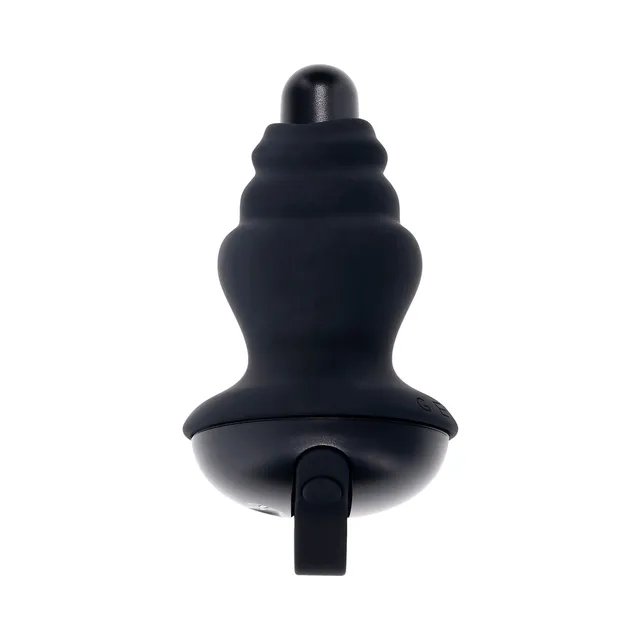 Gender X Echo black removable-sleeve anal vibrator straight front view with tiered sleeve