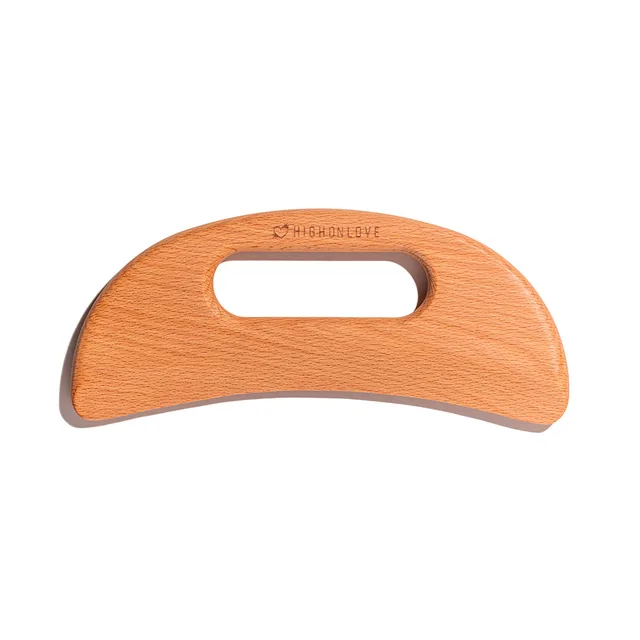 HighOnLove wooden gua sha tool with curved edge and central hand slot