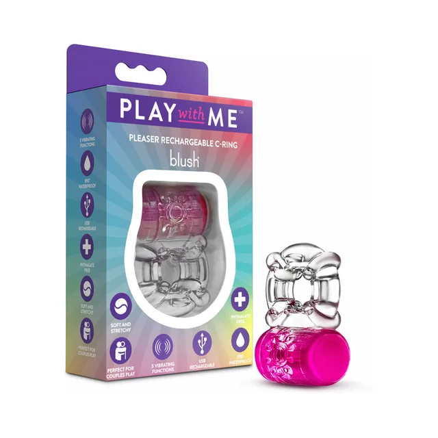 Pink Blush Play With Me Pleaser C-ring in purple retail box