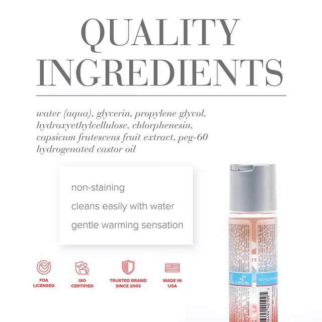 System JO H2O Anal Warming bottle beside ingredient graphic