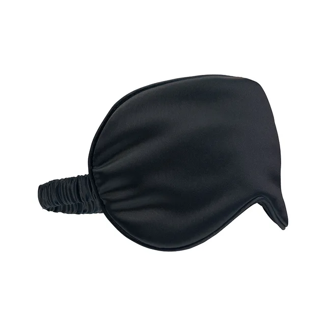 Angled black Ouch satin mask showing contoured nose edge