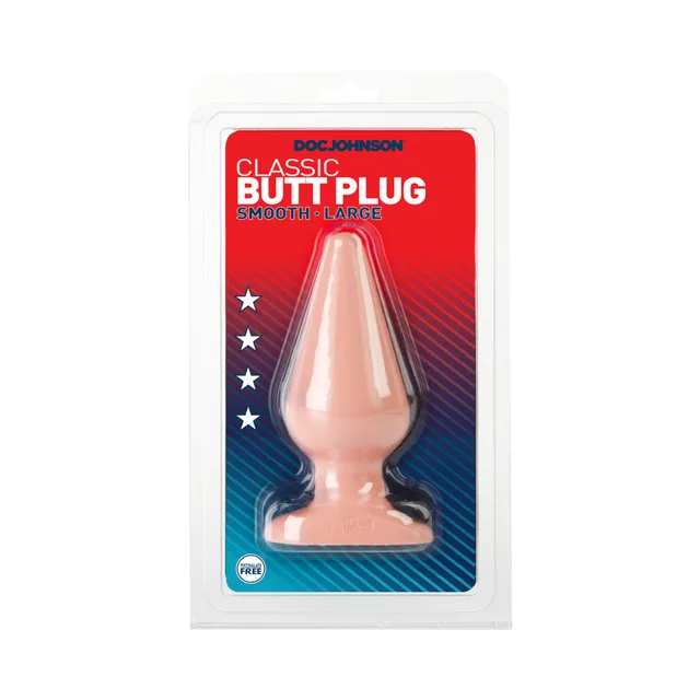 Doc Johnson Classic large beige butt plug in red and blue blister package