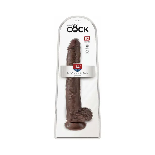 Pipedream King Cock Brown 14 Inch Dildo inside clear-front blister package