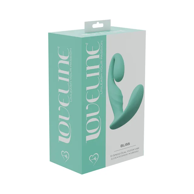 green LoveLine Bliss curved twin-arm vibrator pictured on green box