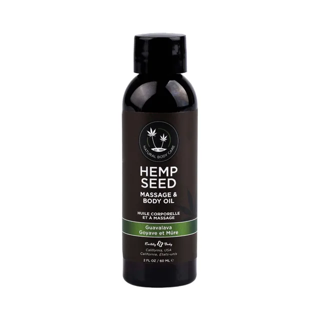 Earthly Body Hemp Seed Massage Oil Gift Set Guavalava bottle front with green band