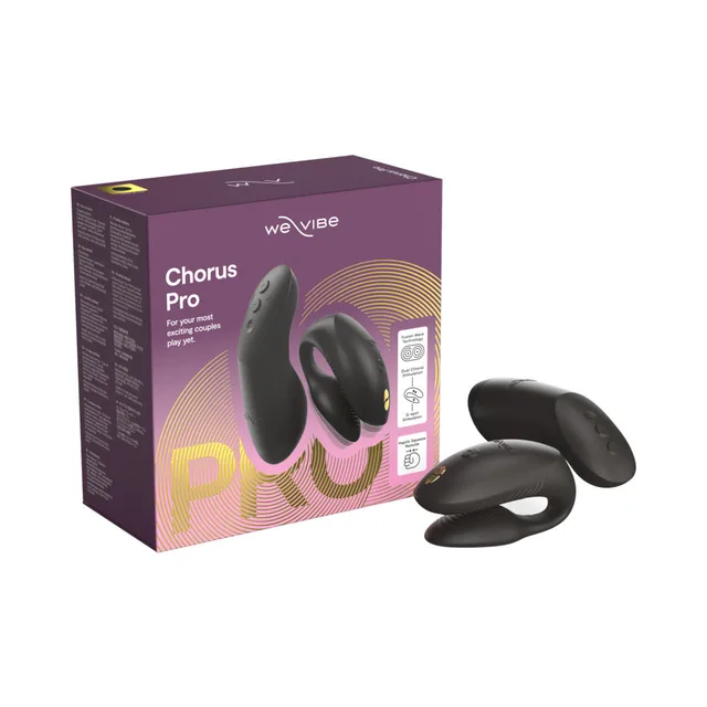 We-Vibe Chorus Pro Satin Black curved vibrator beside box