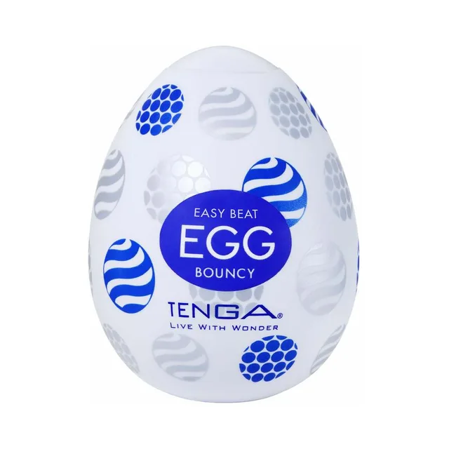 White TENGA Egg Bouncy package with blue orb graphics