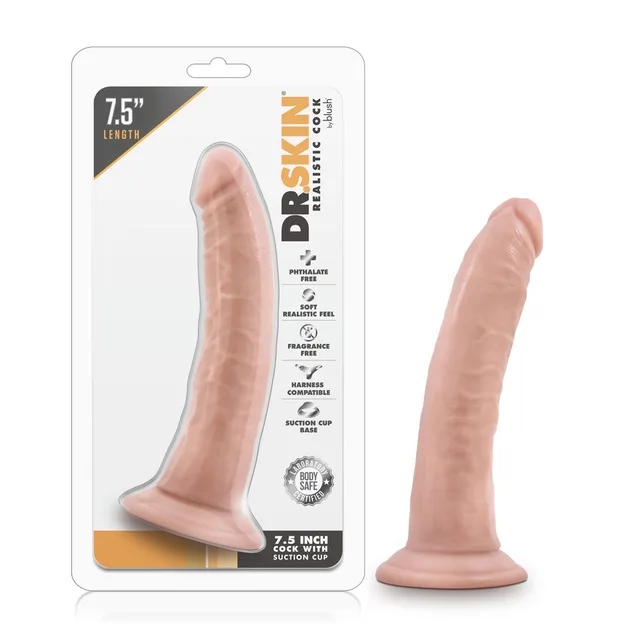 Beige Dr. Skin 7.5-inch dildo with clear retail package