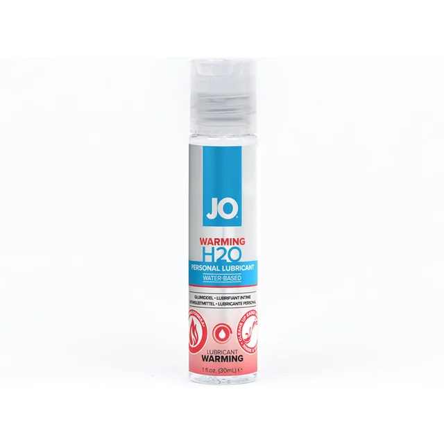 System JO H2O Warming 1 oz slim bottle front with blue red label