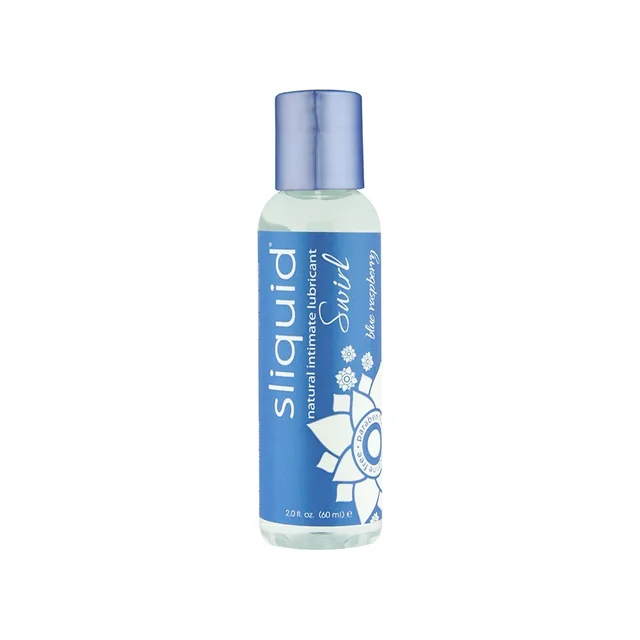 Sliquid Swirl Blue Raspberry 2 oz clear bottle with blue cap and label