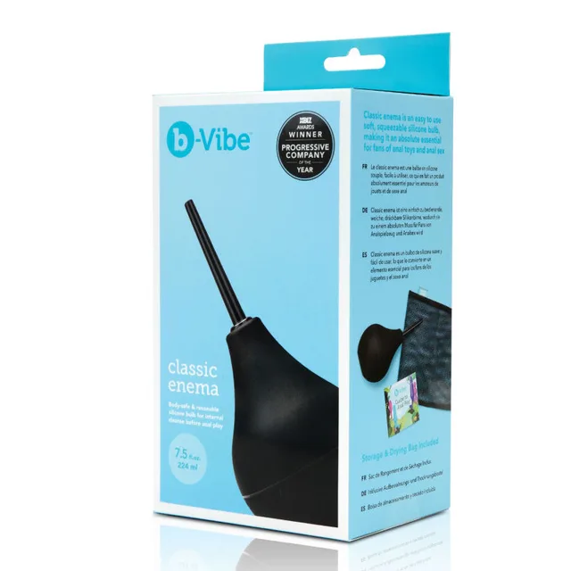 b-Vibe Classic black bulb enema in blue retail box