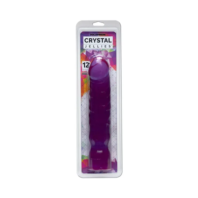 Purple 12-inch Crystal Jellies Big Boy dong in retail packaging