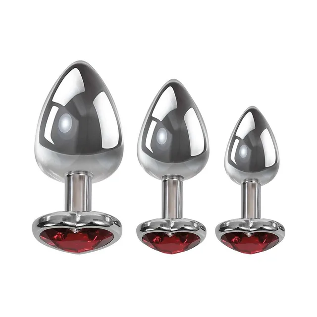 Adam & Eve Three Hearts metal anal plug set three graduated plugs standing upright